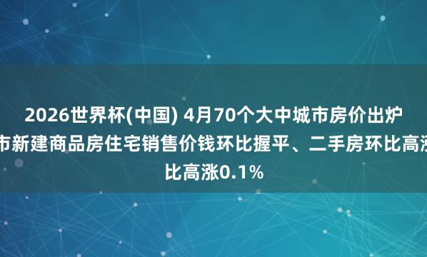 2026世界杯(中国) 4月70个大中城市房价出炉， 武汉市新建商品房住宅销售价钱环比握平、二手房环比高涨0.1%