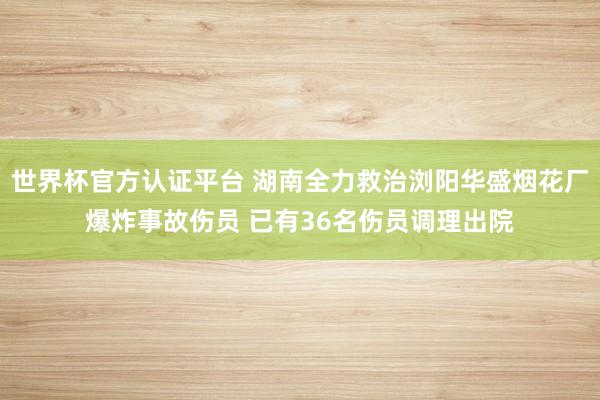 世界杯官方认证平台 湖南全力救治浏阳华盛烟花厂爆炸事故伤员 已有36名伤员调理出院